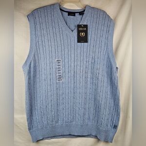 NWT Izod Mens Light Blue Sweater Golf Vest Lg‎ Preppy Minimalist Classic